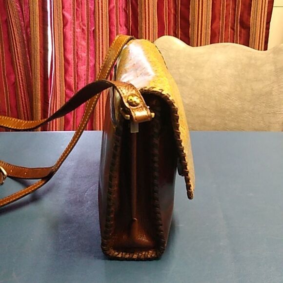 Patricia Nash Leather Shoulder Crossbody Floral Scalloped Edge Brown Bag - Picture 4 of 16